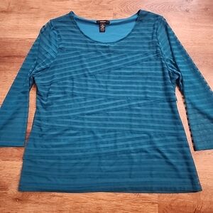 Alfani Ribbed Layered Tiered Ruffle Top Teal Green Sheer Sleeves